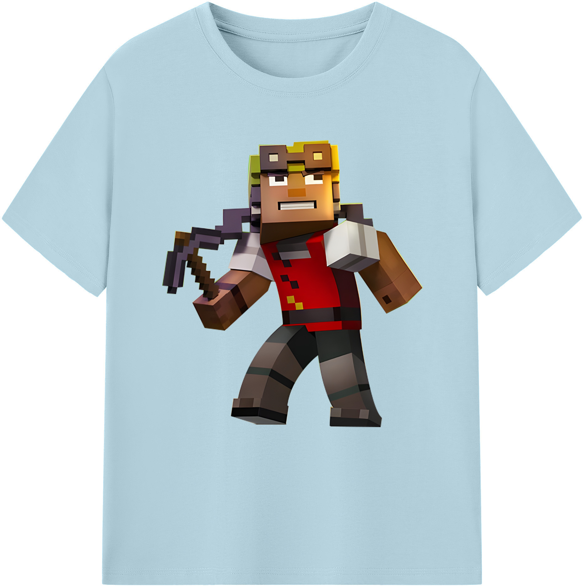 （画像用） マインクラフト ブロックの世界 Minecraft MC Block world 綿100％半袖Tシャツ（フロントプリント）